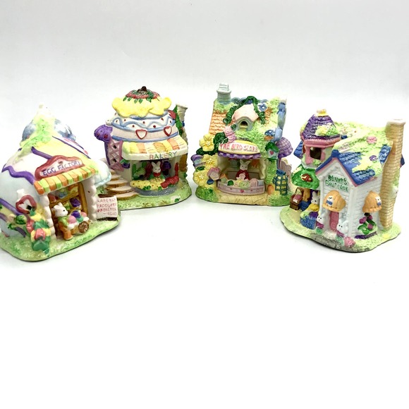 Vintage Hoppy Hollow 2004 Set of 4 Easter Egg Factory Bakery Bird Store Boutique - Picture 1 of 14